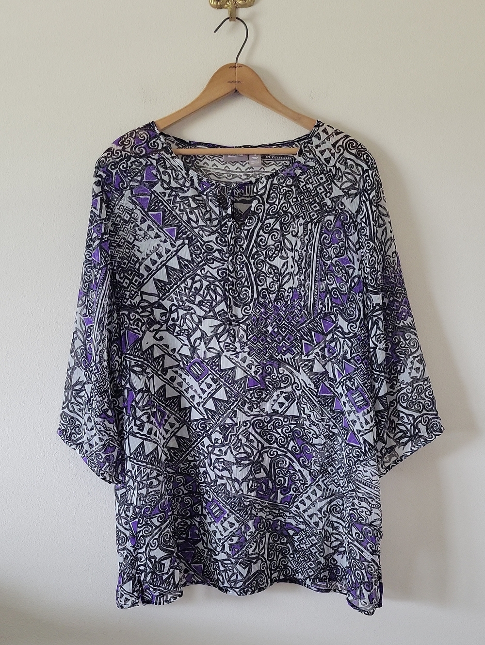 Chico's‎ Purple Black Sheer Tunic Topper Size XL